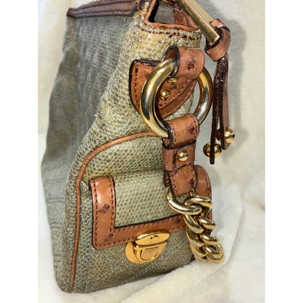 * VTG Marc Jacobs Coated Canvas Ostrich Stam Hobo Bag Purse Green Medium Size #i - Picture 8 of 13